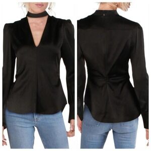 A.L.C. Women's Hirsch Satin Cut Out Choker Top Black Long Sleeve Size 4 NWT